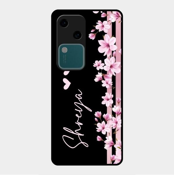 Pink Floral Customize Glass Case Cover For Vivo V30 5G