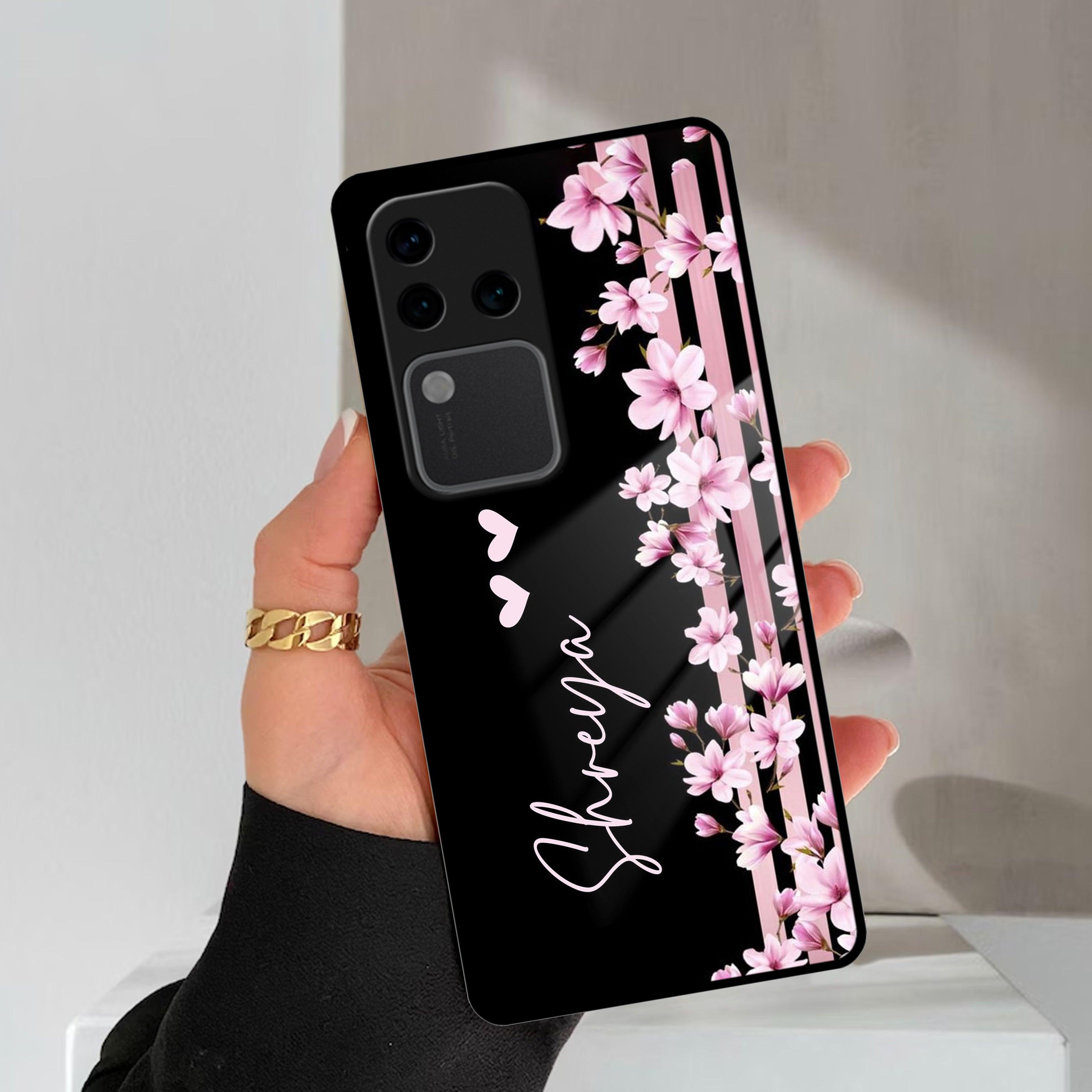 Pink Floral Customize Glass Case Cover For Vivo - ShopOnCliQ