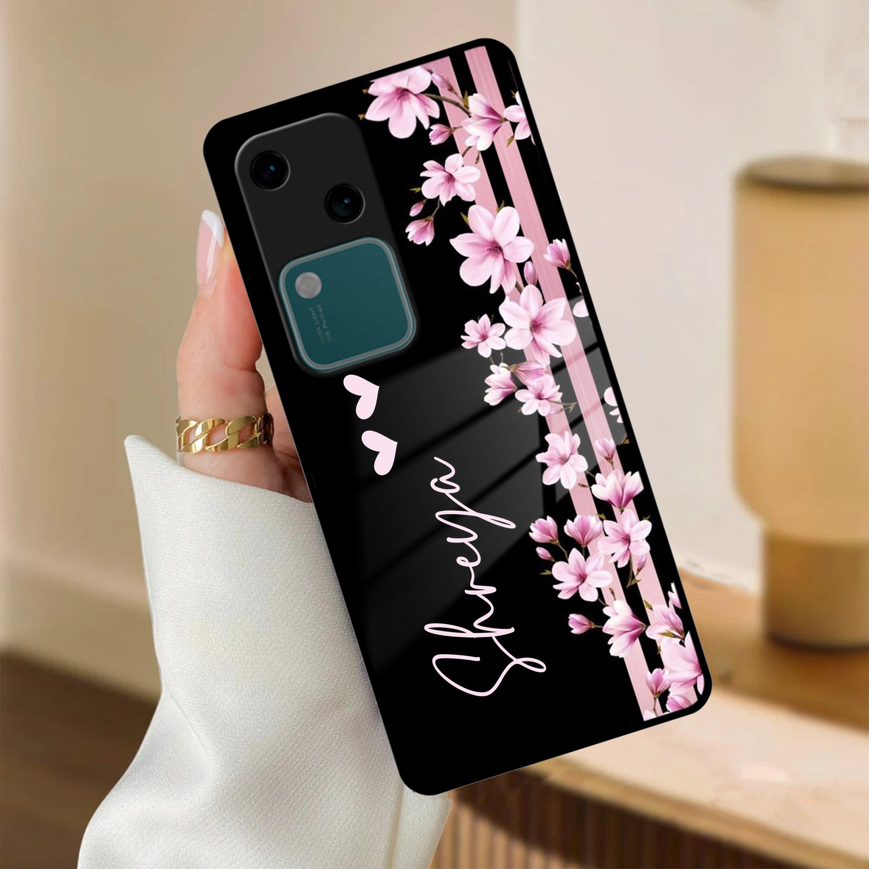 Pink Floral Customize Glass Case Cover For Vivo - ShopOnCliQ