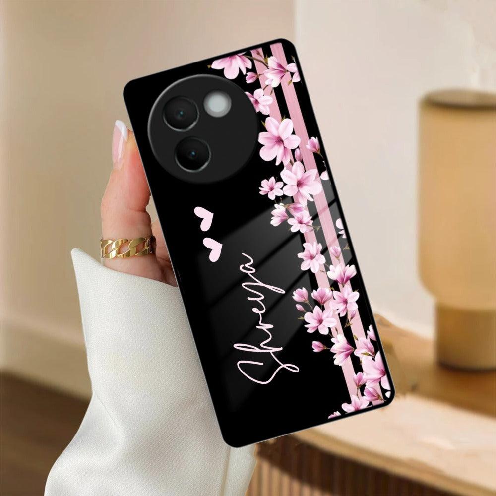 Pink Floral Customize Glass Case Cover For Vivo - ShopOnCliQ