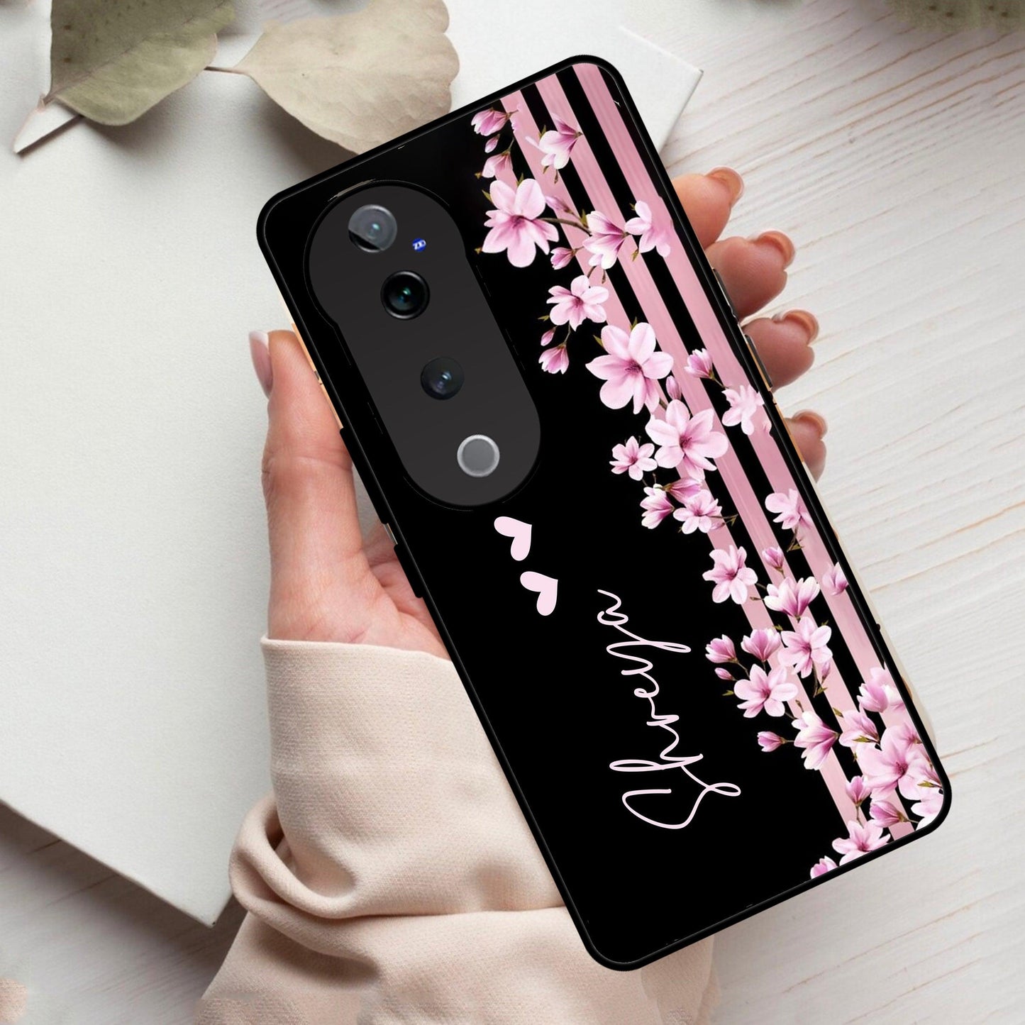 Pink Floral Customize Glass Case Cover For Vivo - ShopOnCliQ