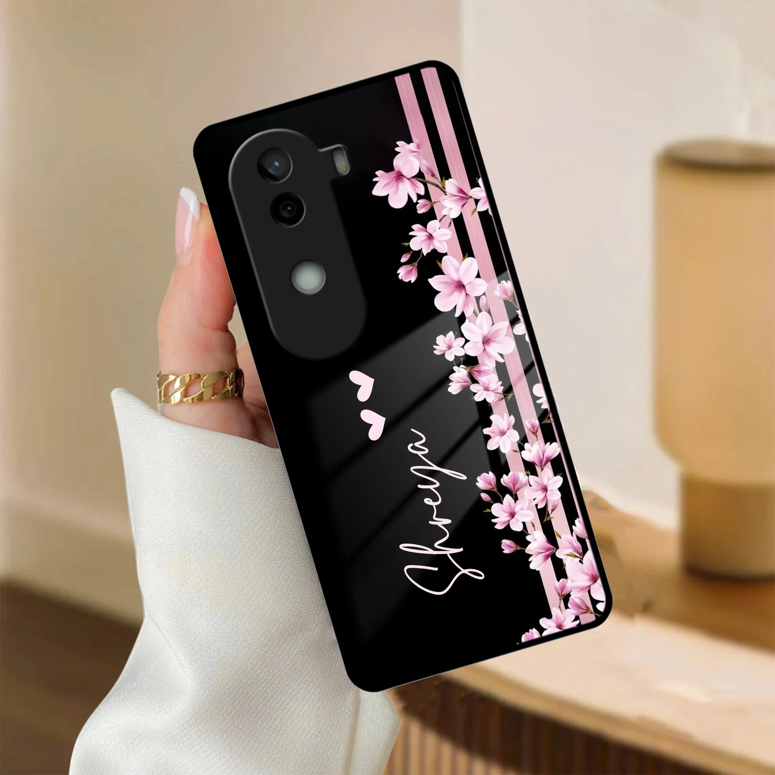 Pink Floral Customize Glass Case Cover For Vivo - ShopOnCliQ