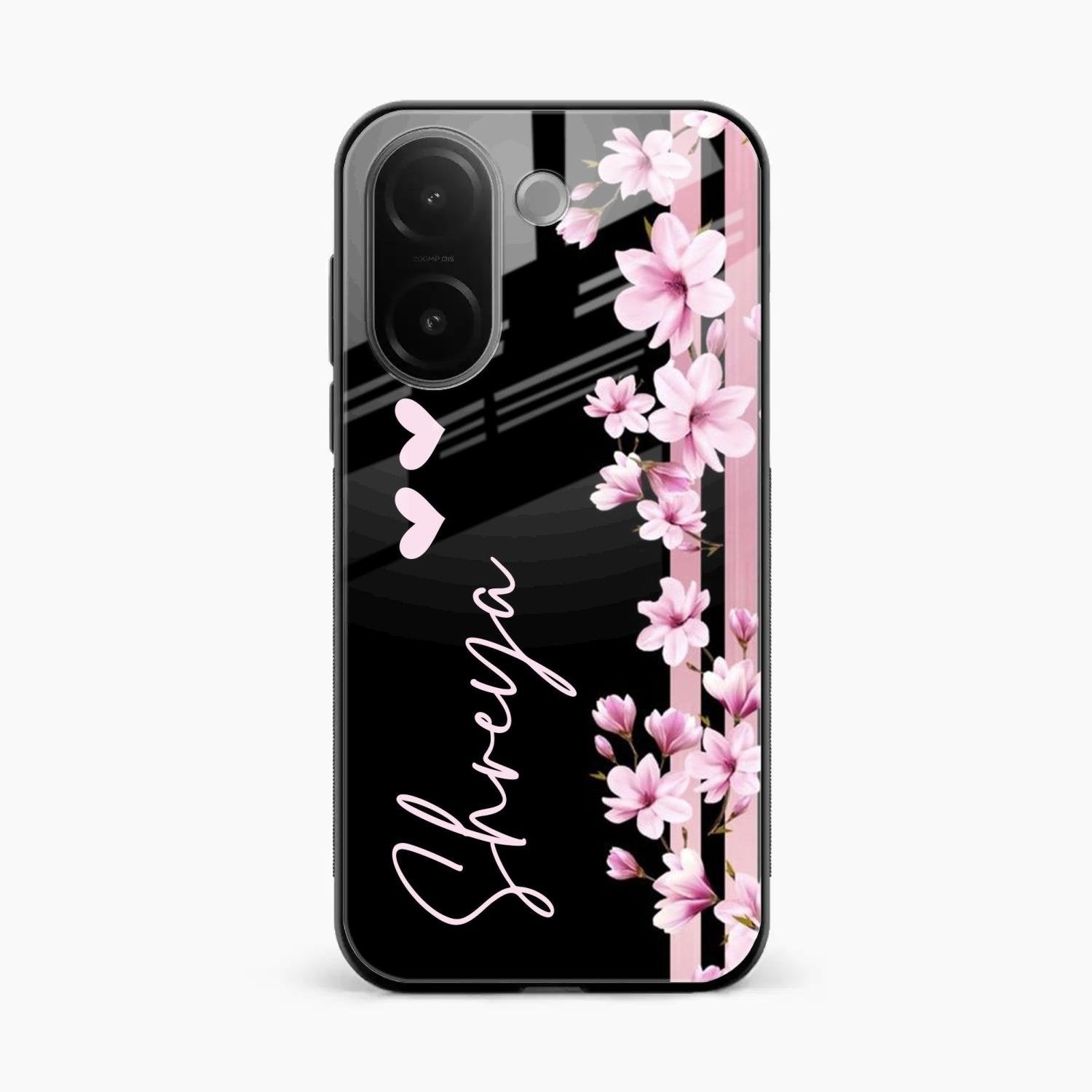 Pink Floral Customize Glass Case Cover For Vivo V60e 5G