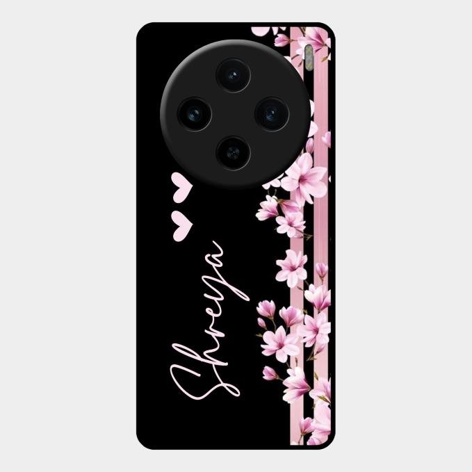 Pink Floral Customize Glass Case Cover For Vivo X100 5G