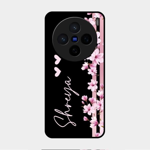 Pink Floral Customize Glass Case Cover For Vivo X200 5G