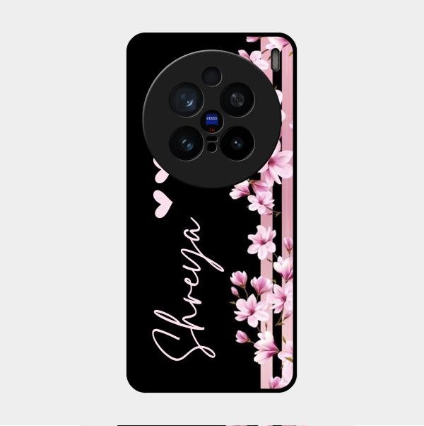 Pink Floral Customize Glass Case Cover For Vivo X200 Pro 5G