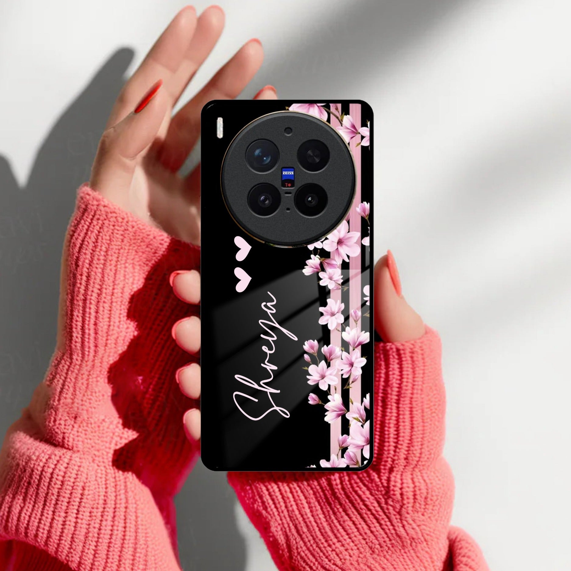 Pink Floral Customize Glass Case Cover For Vivo