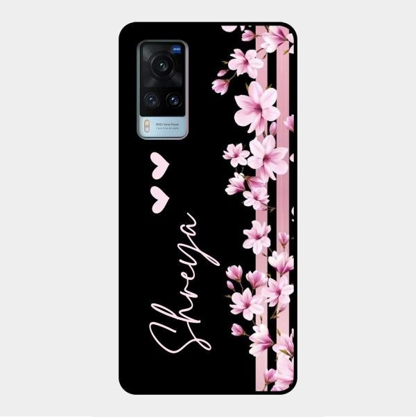 Pink Floral Customize Glass Case Cover For Vivo X60 5G