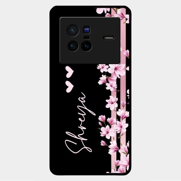 Pink Floral Customize Glass Case Cover For Vivo X80 5G
