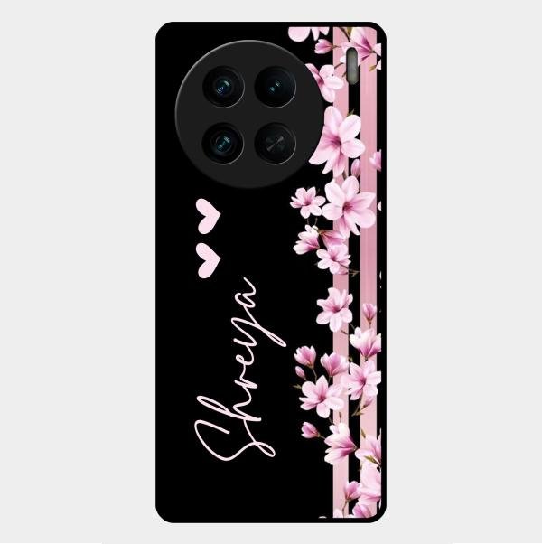 Pink Floral Customize Glass Case Cover For Vivo X90 Pro 5G