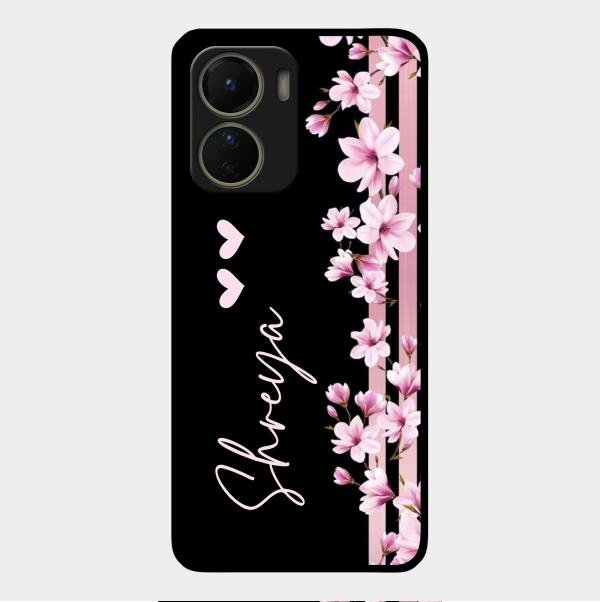 Pink Floral Customize Glass Case Cover For Vivo Y16