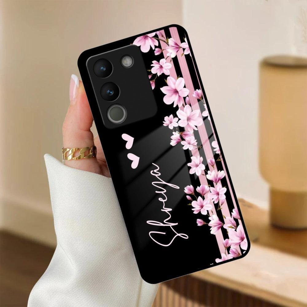 Pink Floral Customize Glass Case Cover For Vivo - ShopOnCliQ