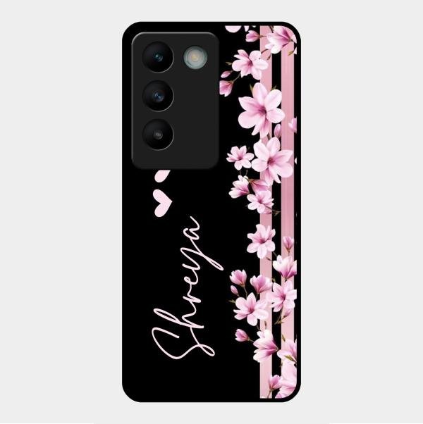 Pink Floral Customize Glass Case Cover For Vivo Y200E 5G