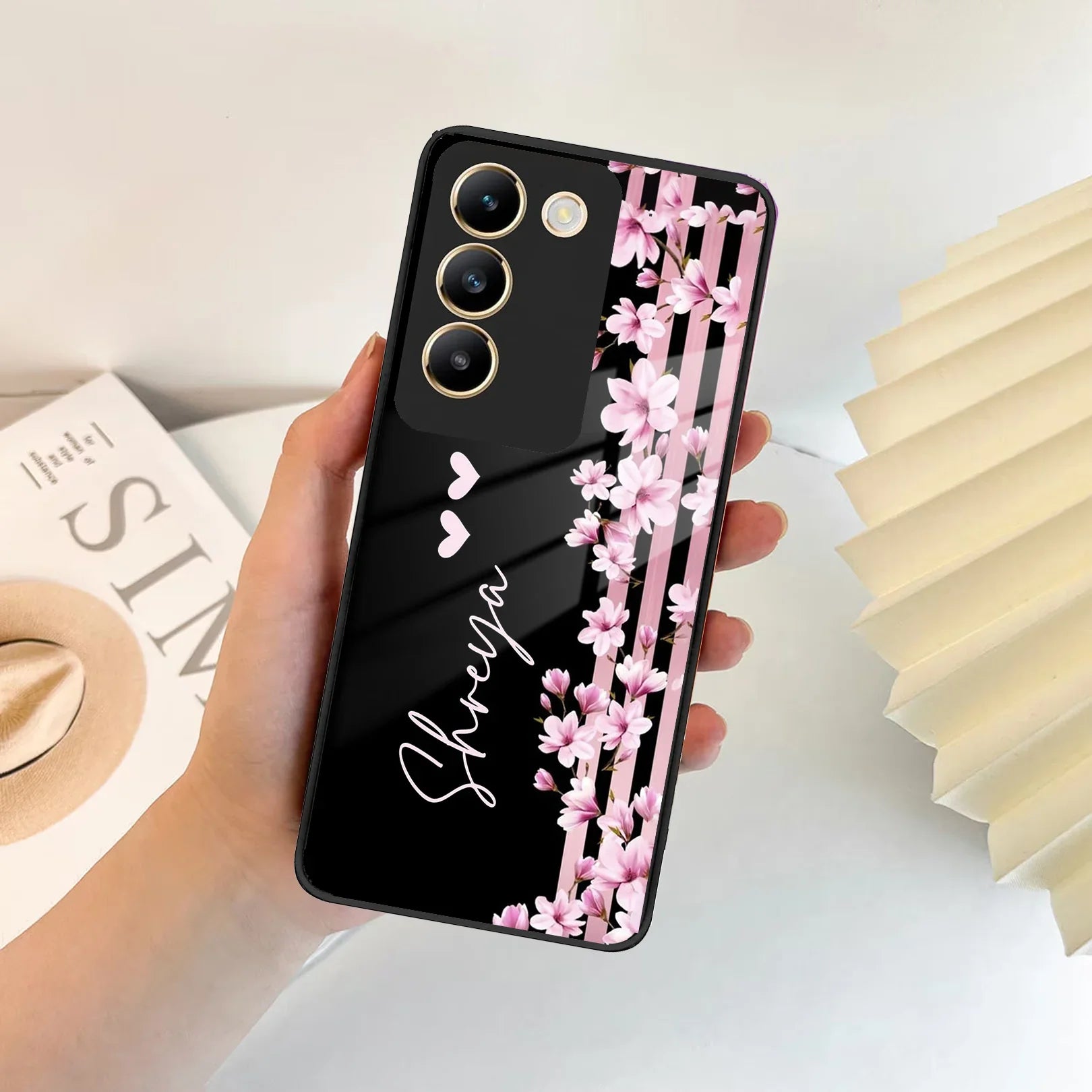 Pink Floral Customize Glass Case Cover For Vivo - ShopOnCliQ