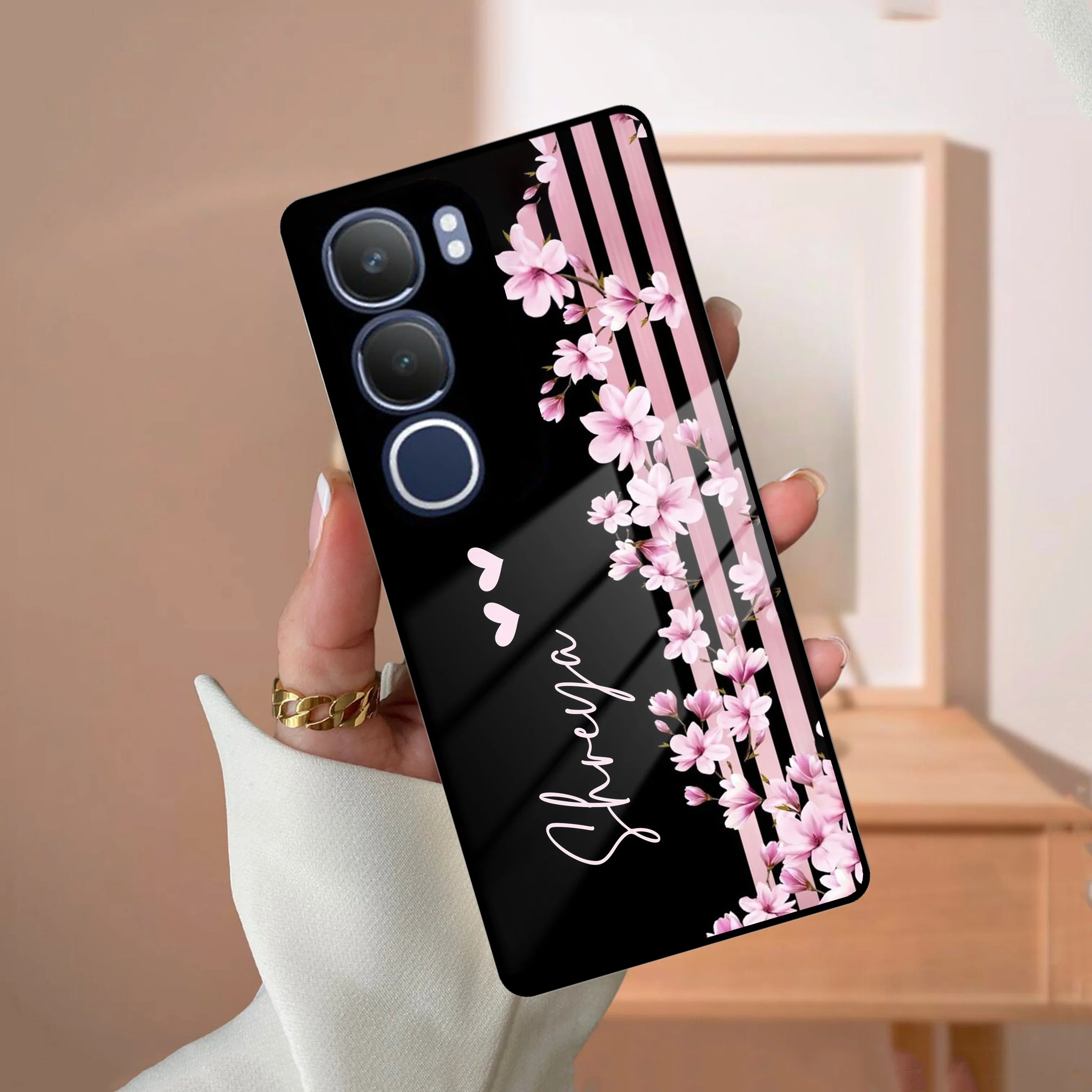 Pink Floral Customize Glass Case Cover For Vivo - ShopOnCliQ