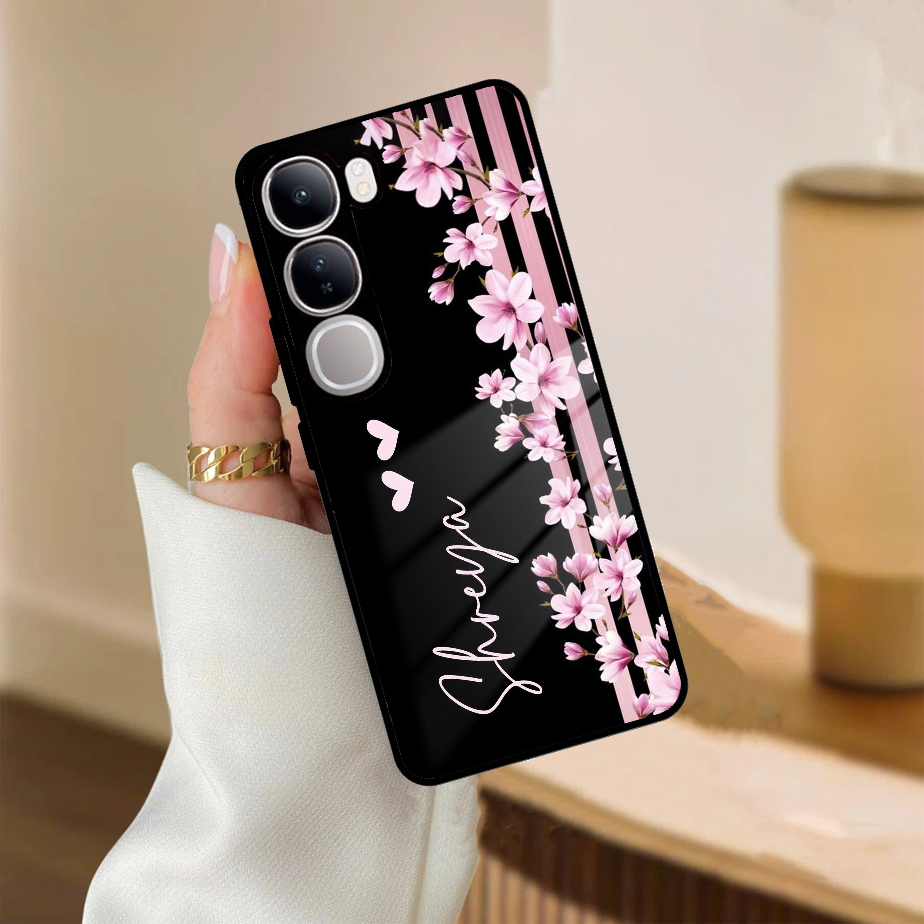 Pink Floral Customize Glass Case Cover For Vivo - ShopOnCliQ