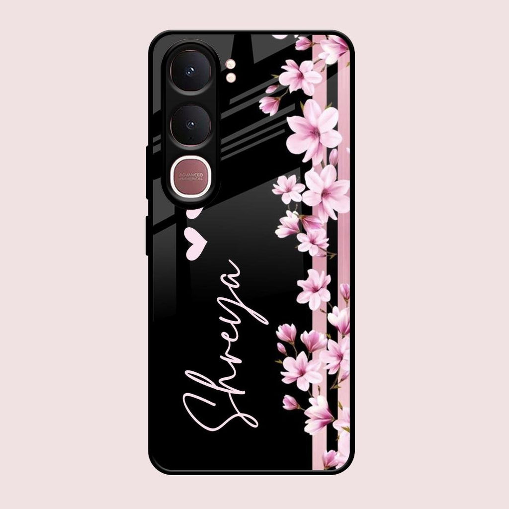 Pink Floral Customize Glass Case Cover For Vivo Y31 5G
