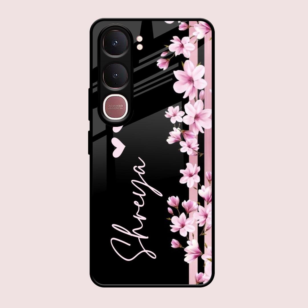 Pink Floral Customize Glass Case Cover For Vivo Y31 5G