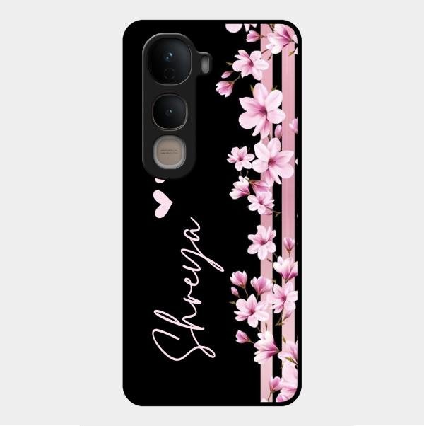 Pink Floral Customize Glass Case Cover For Vivo Y400 5G