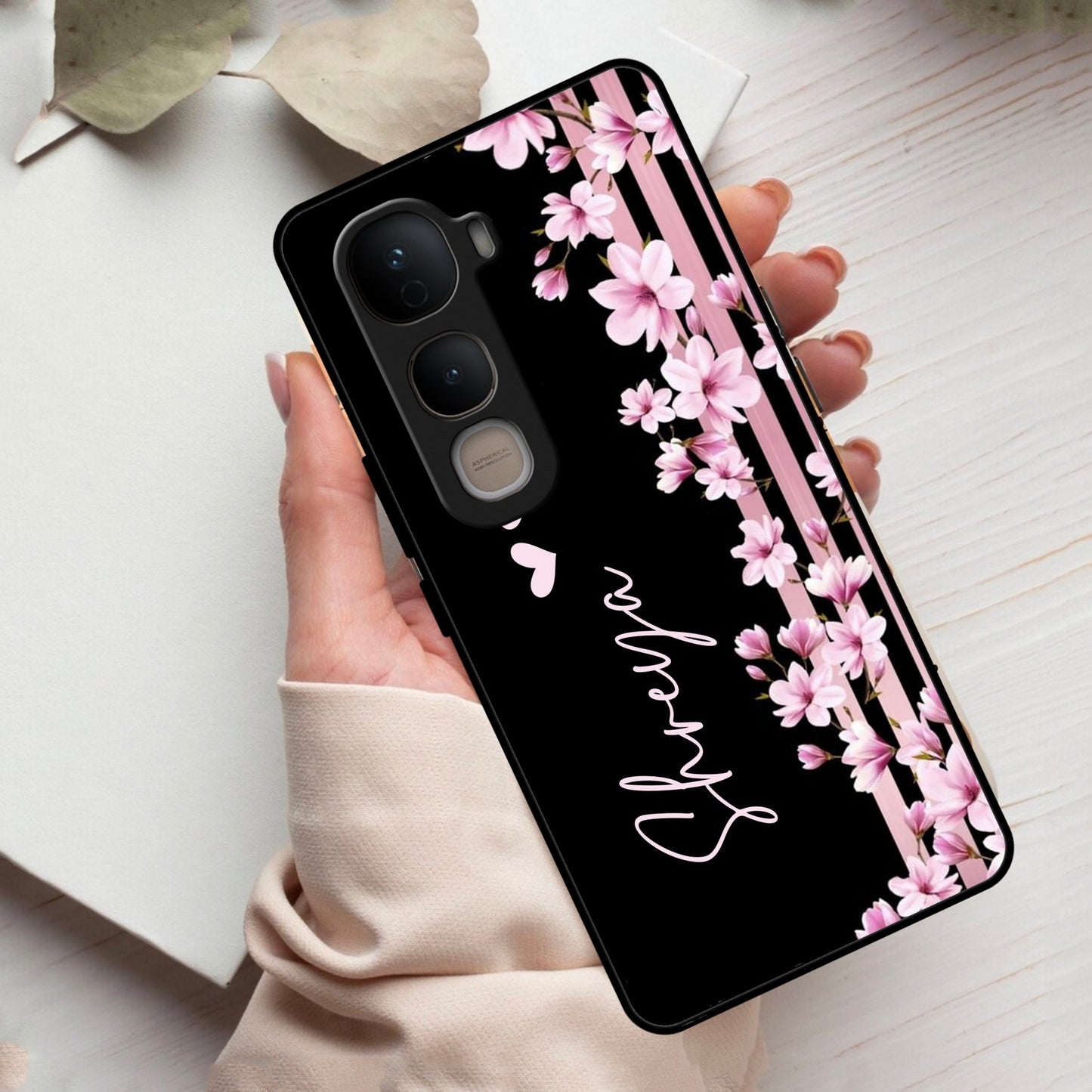 Pink Floral Customize Glass Case Cover For Vivo