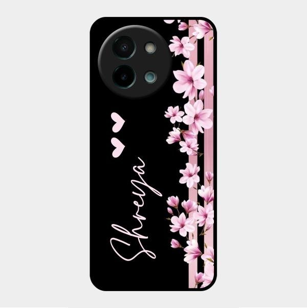 Pink Floral Customize Glass Case Cover For Vivo Y58 5G