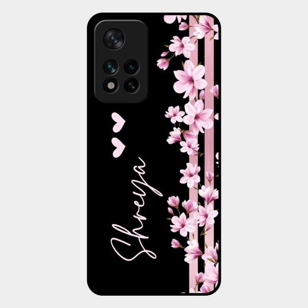 Pink Floral Customize Glass Case Cover For Xiaomi 11I 5G