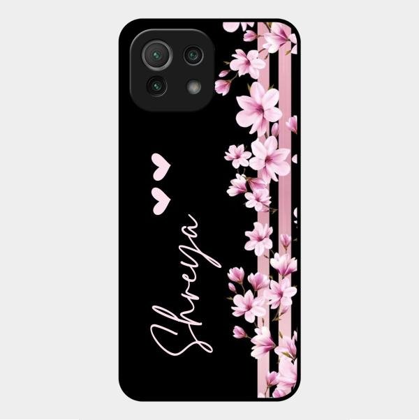 Pink Floral Customize Glass Case Cover For Xiaomi Mi 11 Lite