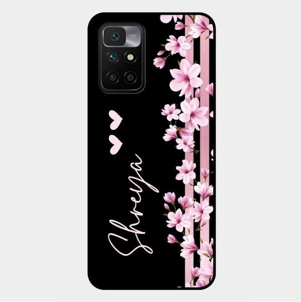 Pink Floral Customize Glass Case Cover For Xiaomi Redmi 10 Prime 2022
