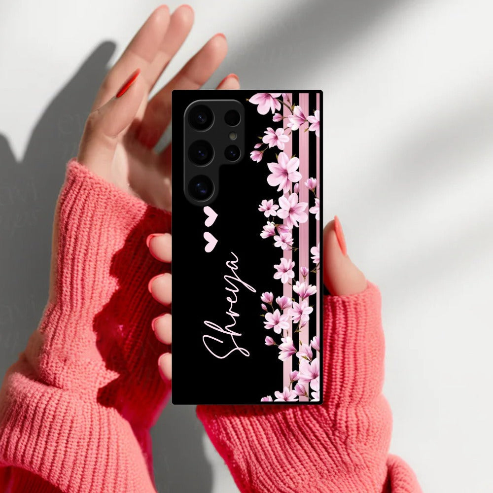 Pink Floral Customize Metal Case Cover For Samsung