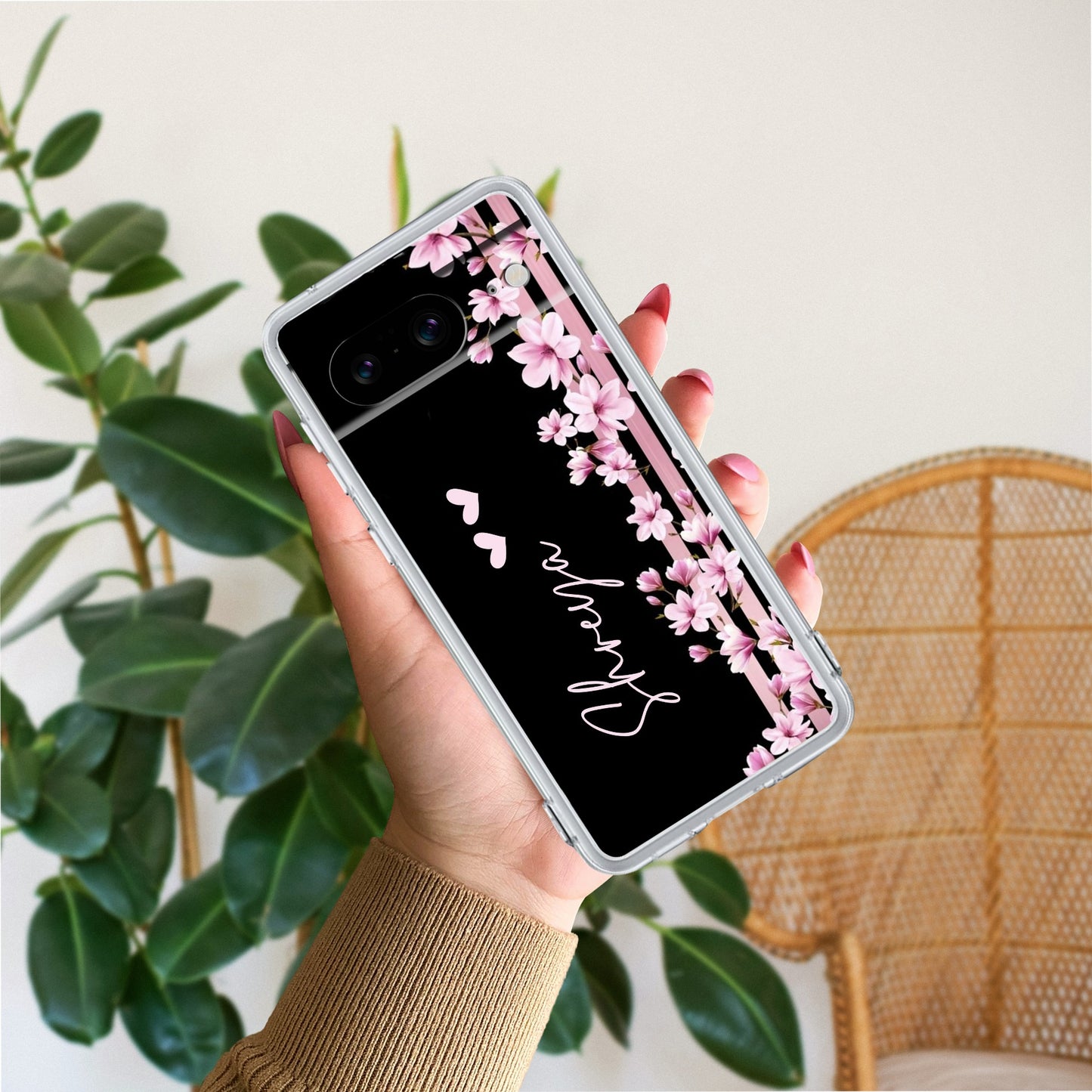 Pink Floral Customize Transparent Silicon Case For Google