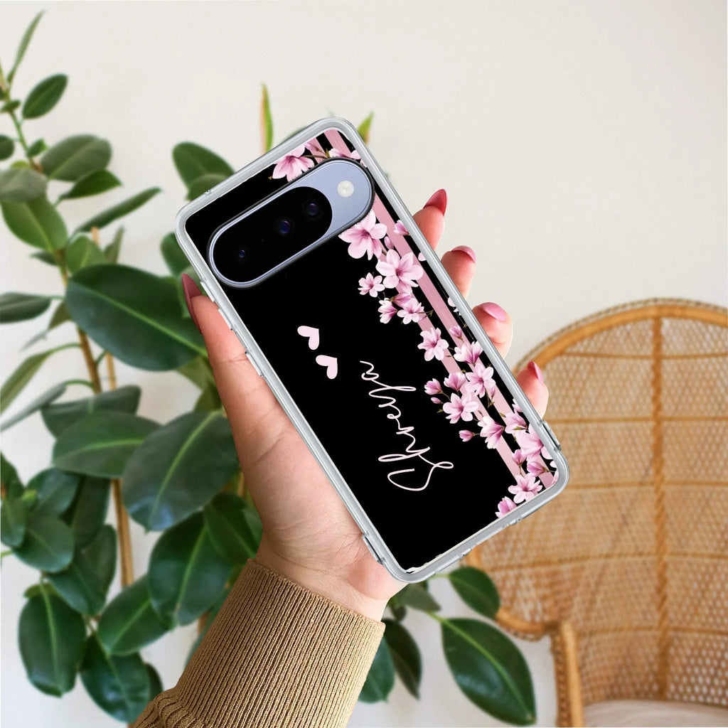 Pink Floral Customize Transparent Silicon Case For Google Pixel 10