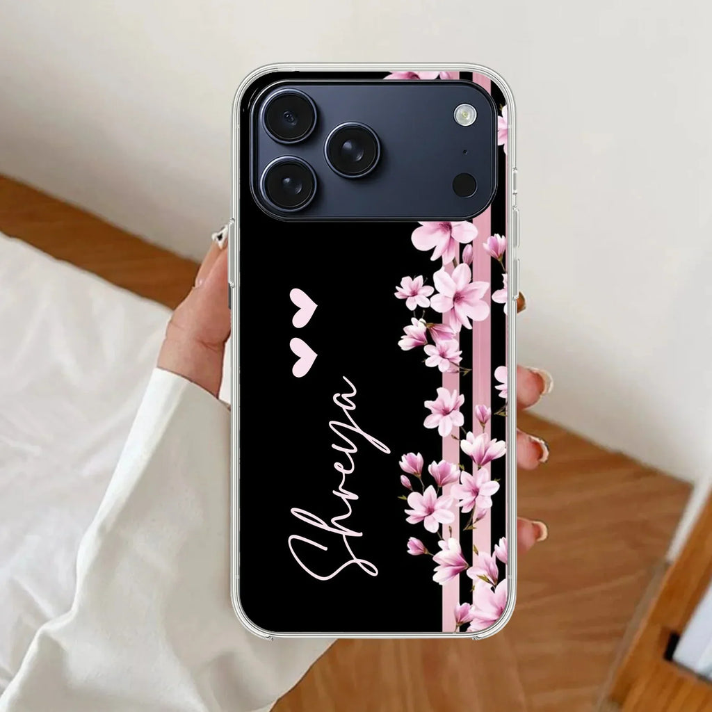 Pink Floral Customize Anti Yellow Clear Case For iPhone 17 Pro Max
