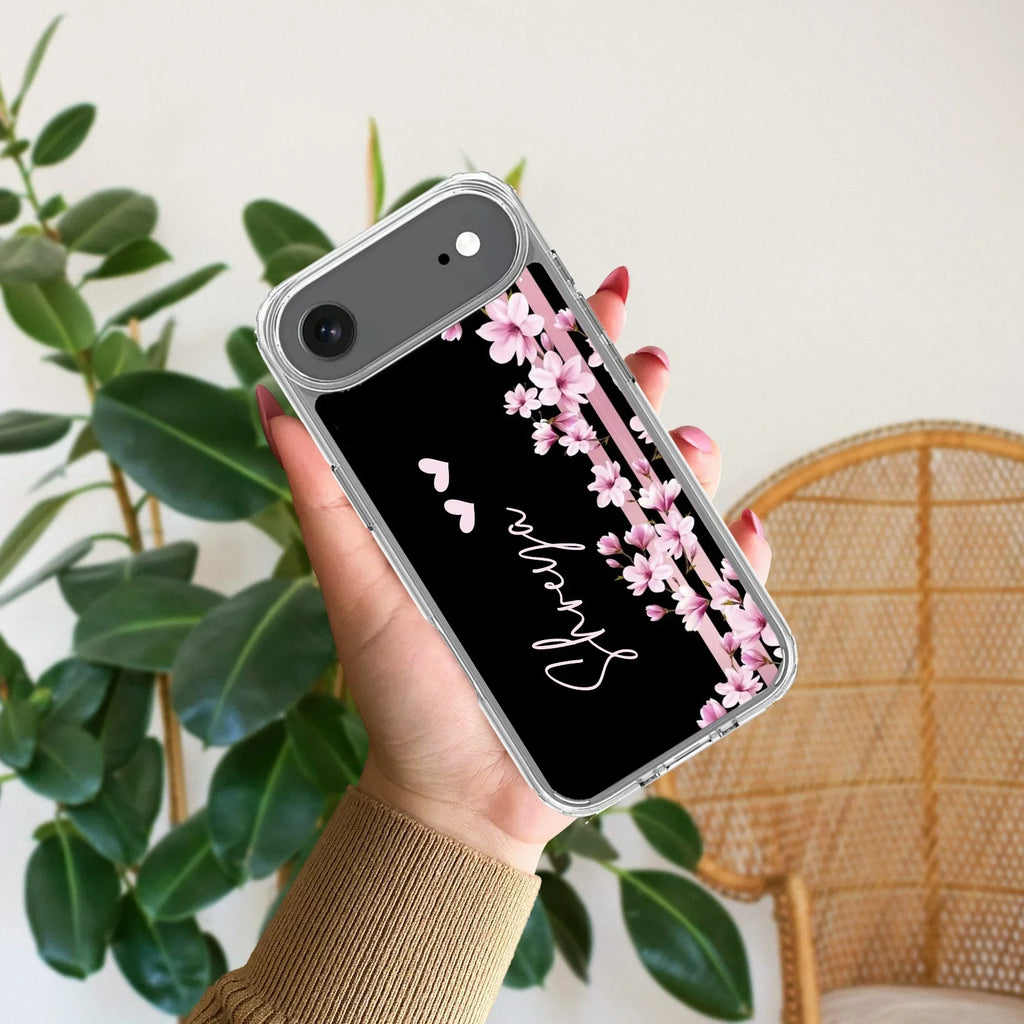 Pink Floral Customize Transparent Silicon Case For iPhone 13 Mini