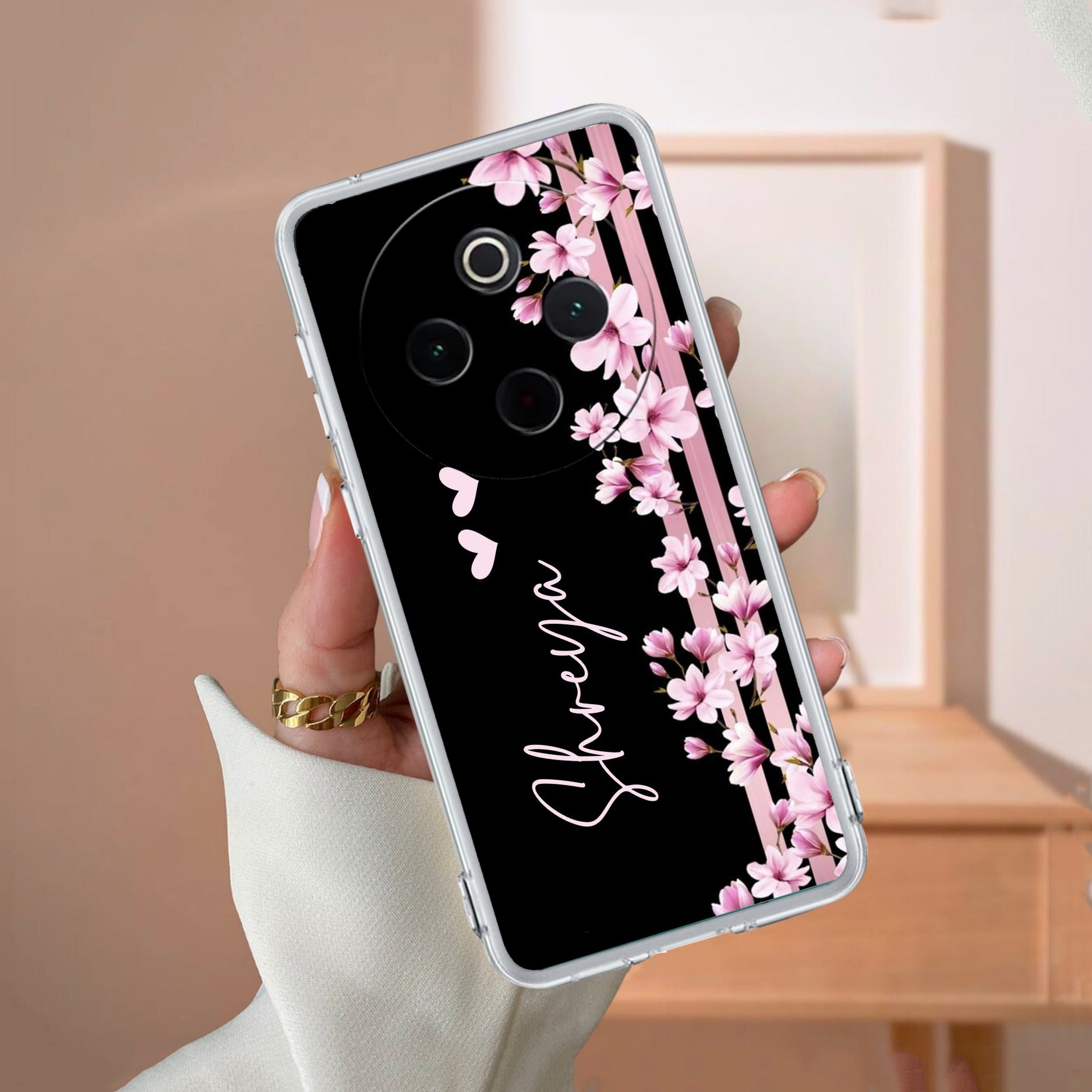Pink Floral Customize Transparent Silicon Case For iQOO - ShopOnCliQ