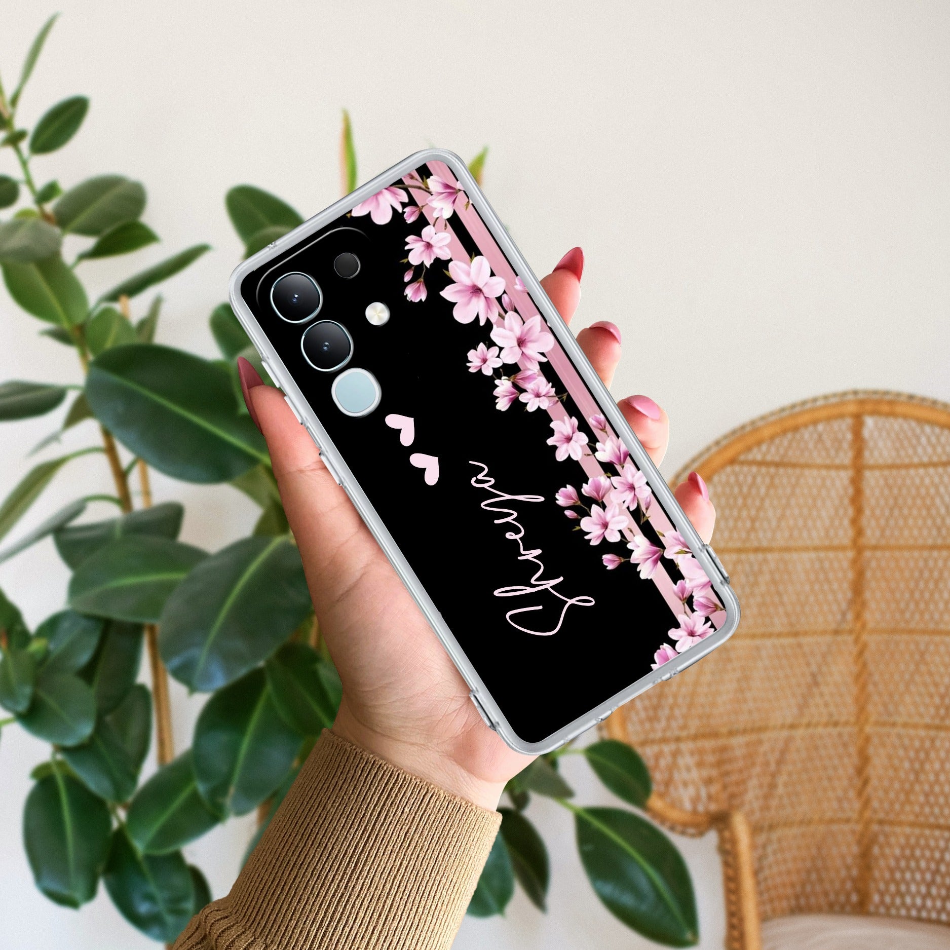 Pink Floral Customize Transparent Silicon Case For iQOO - ShopOnCliQ
