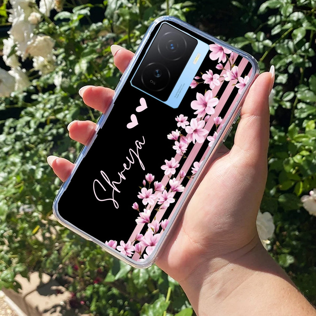 Pink Floral Customize Transparent Silicon Case For iQOO Z7s 5G