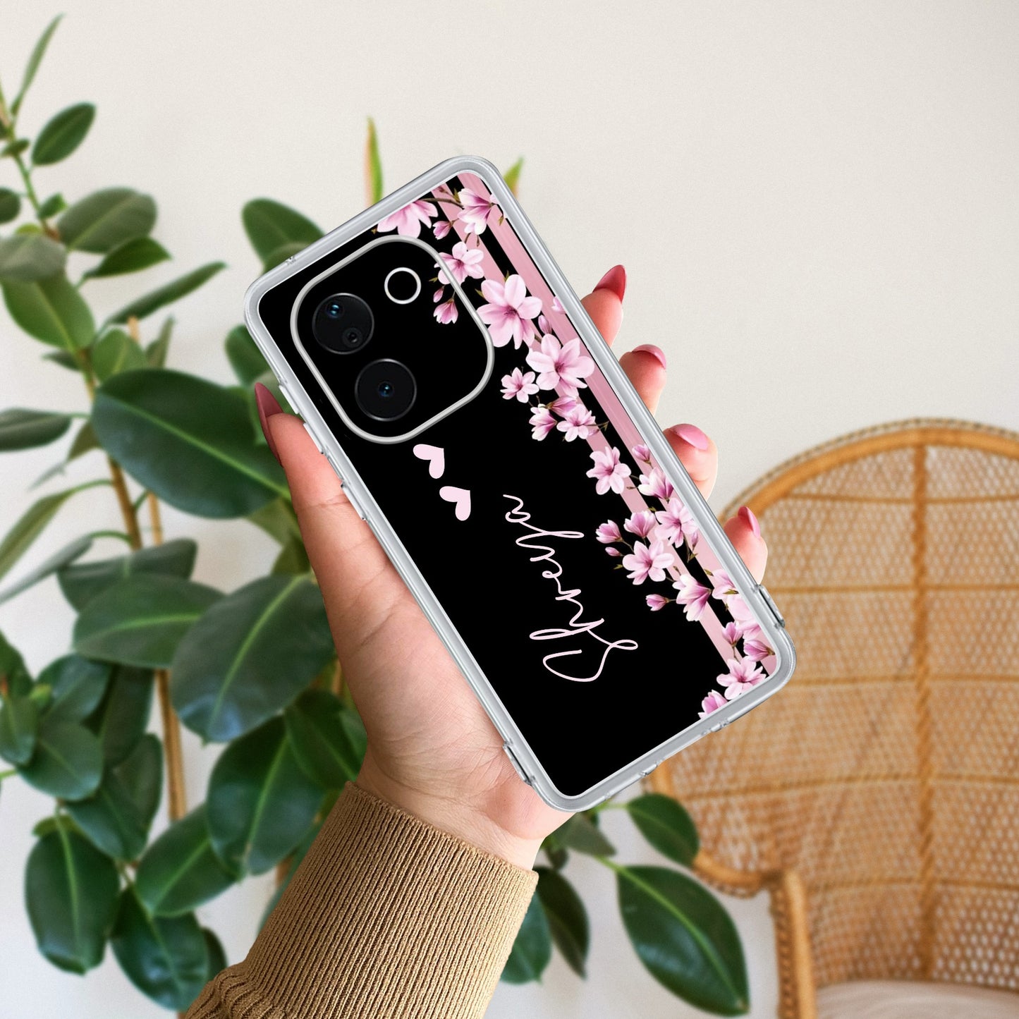 Pink Floral Customize Transparent Silicon Case For iQOO