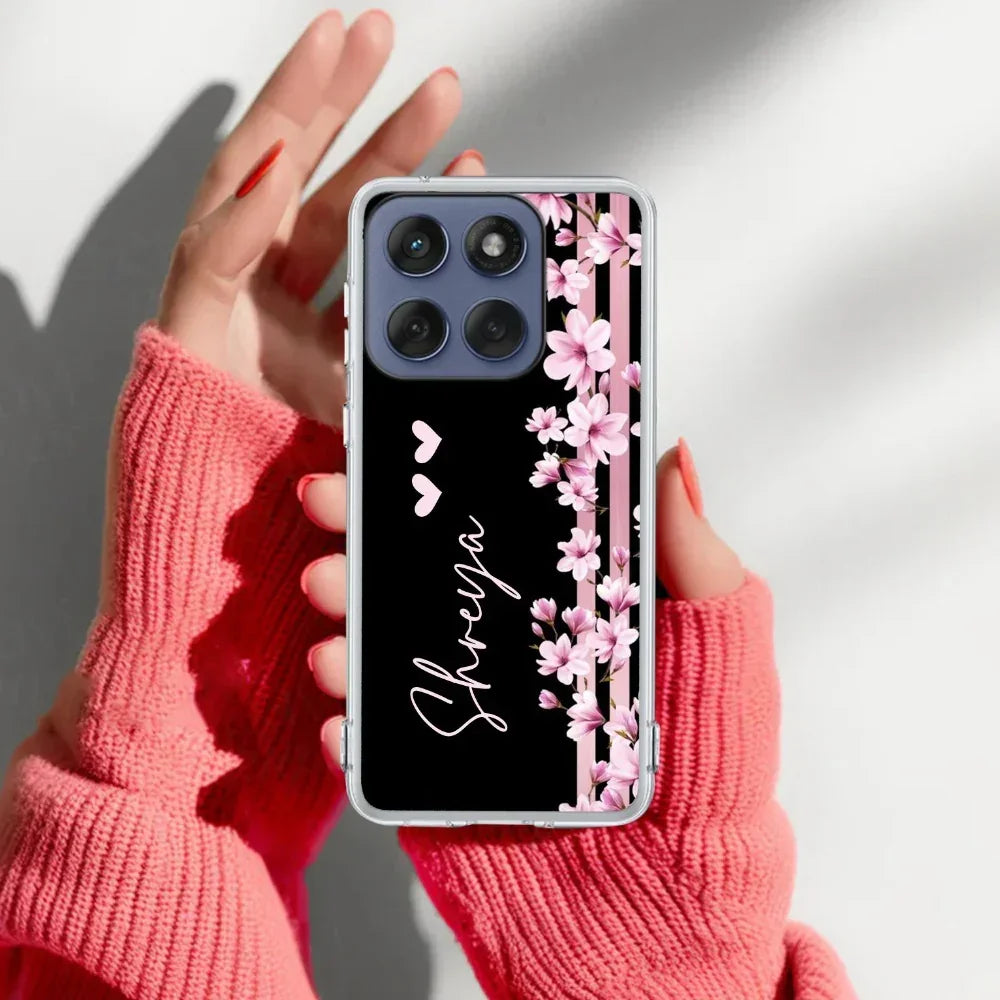 Pink Floral Customize Transparent Silicon Case For Motorola Edge 60 Fusion 5G