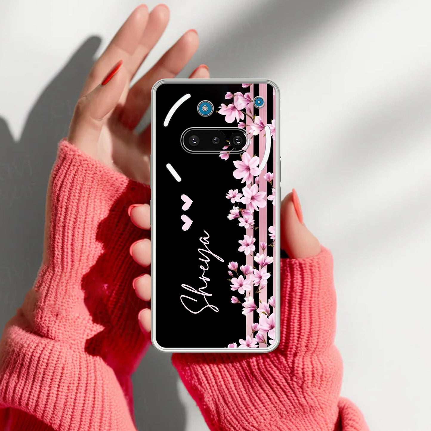 Pink Floral Customize Transparent Silicon Case For Nothing