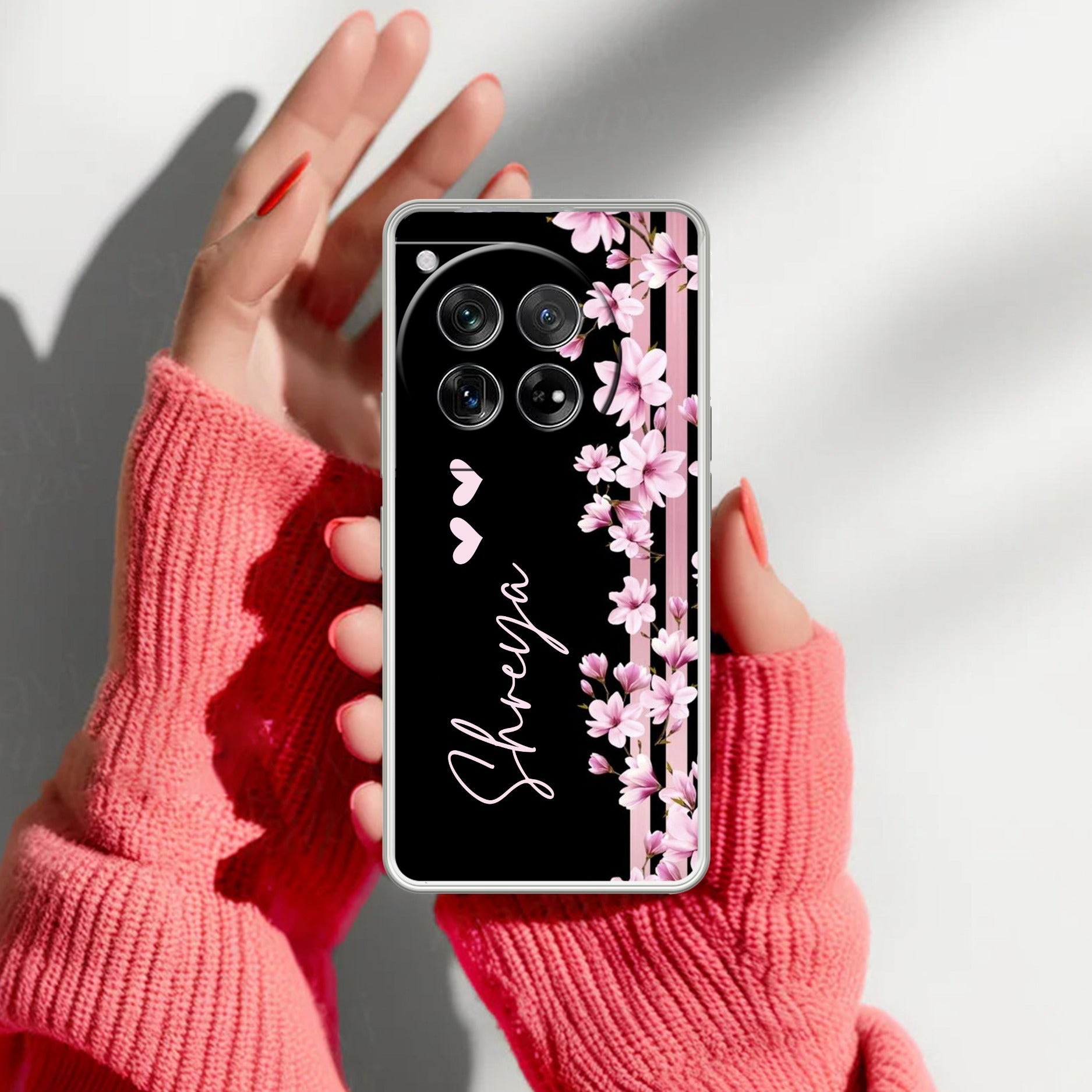Pink Floral Customize Transparent Silicon Case For OnePlus
