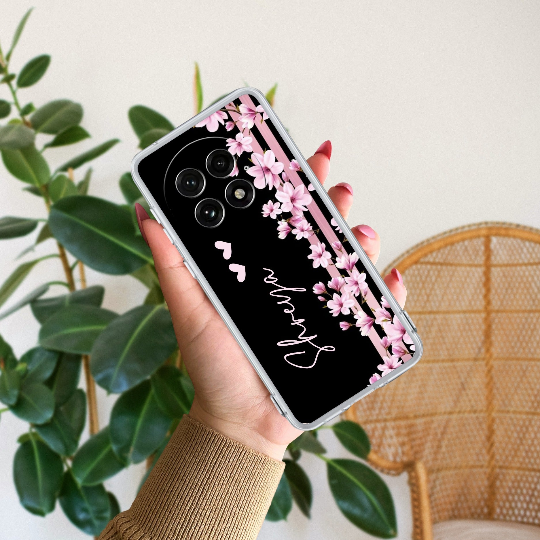 Pink Floral Customize Transparent Silicon Case For OnePlus 13 5G