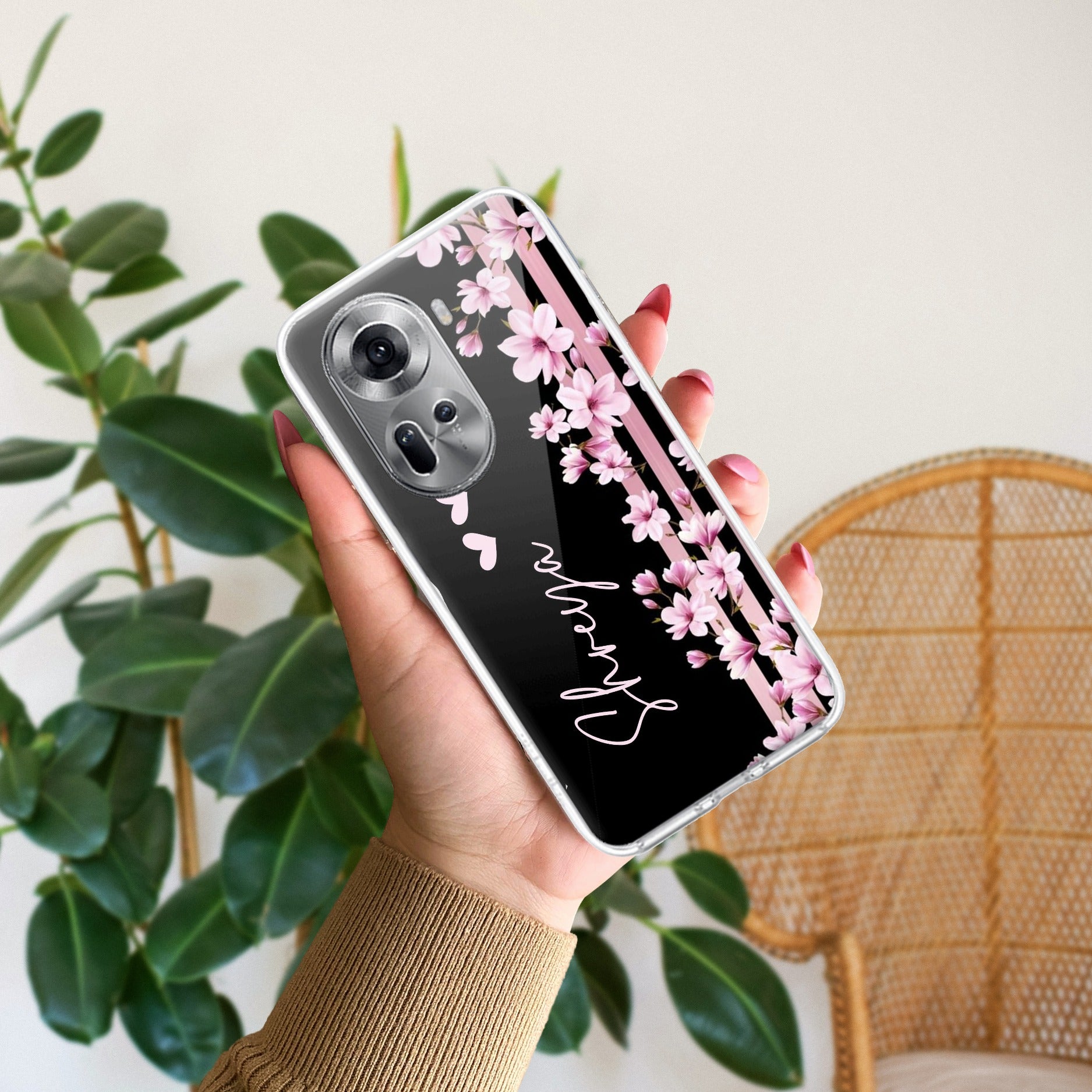 Pink Floral Anti Yellow Case For Oppo Reno 11 5G