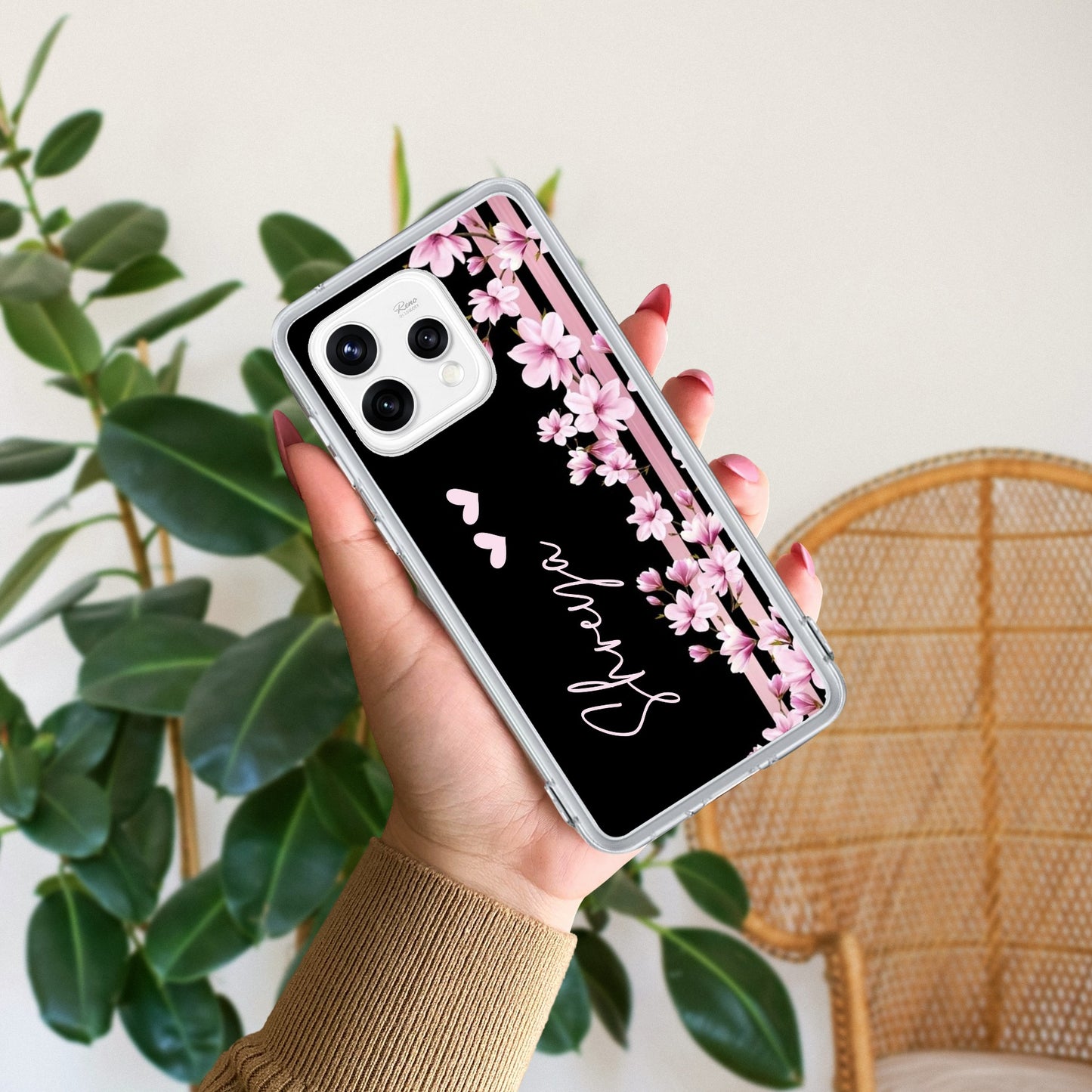 Pink Floral Customize Transparent Silicon Case For Oppo