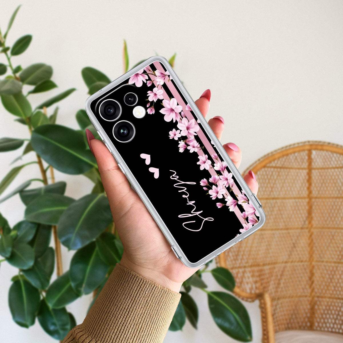 Pink Floral Customize Anti Yellow Case For Oppo Reno 16 5G