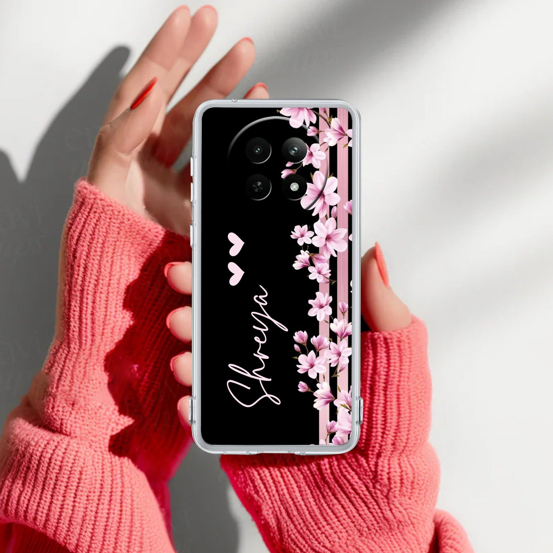 Pink Floral Customize Transparent Silicon Case For Realme 13 Pro 5G