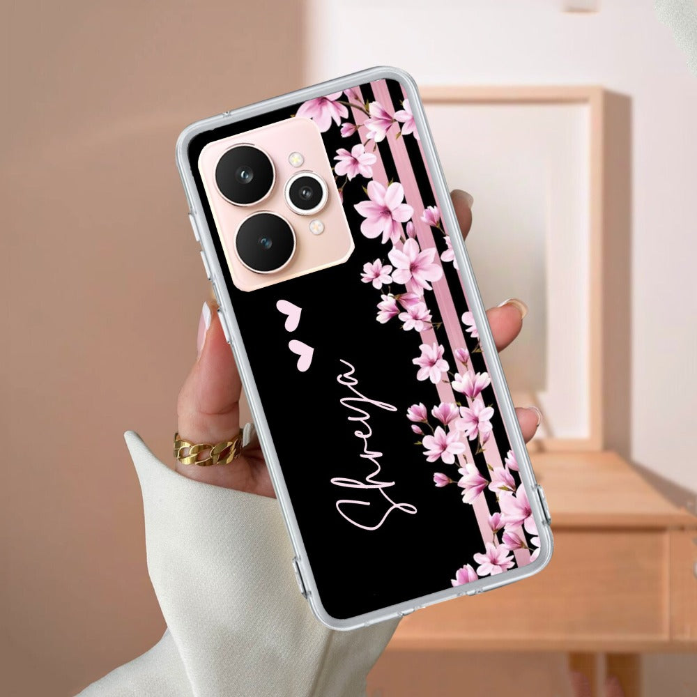 Pink Floral Customize Transparent Silicon Case For Realme/Narzo