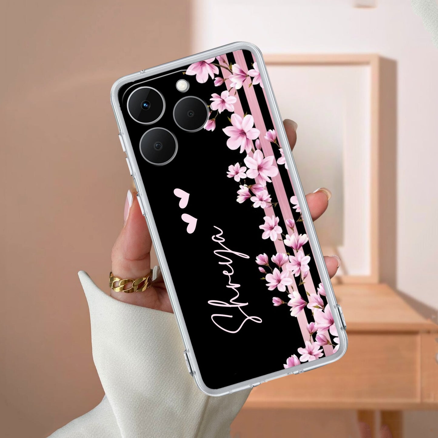 Pink Floral Customize Transparent Silicon Case For Realme/Narzo