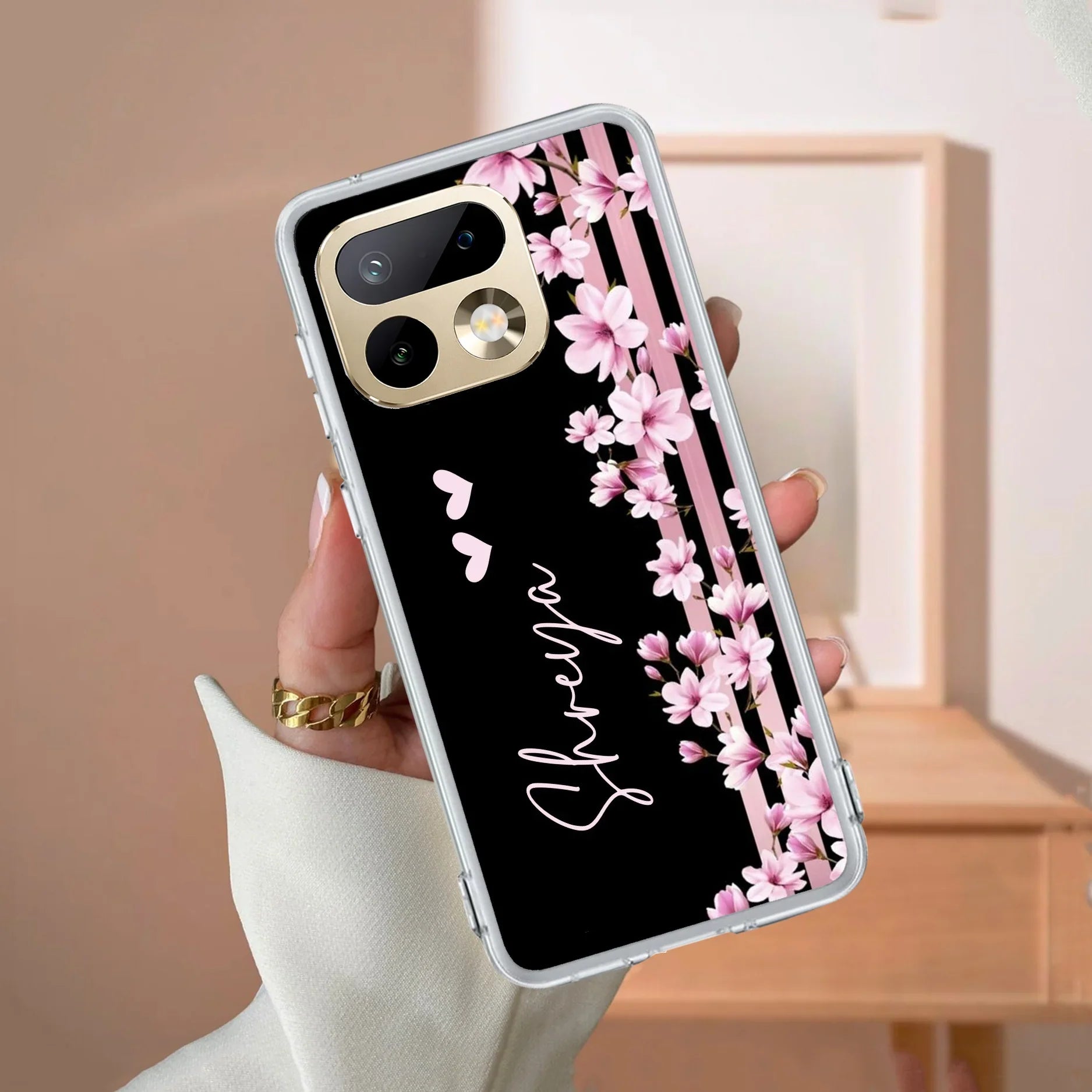 Pink Floral Customize Transparent Silicon Case For Realme 14 Pro Plus 5G