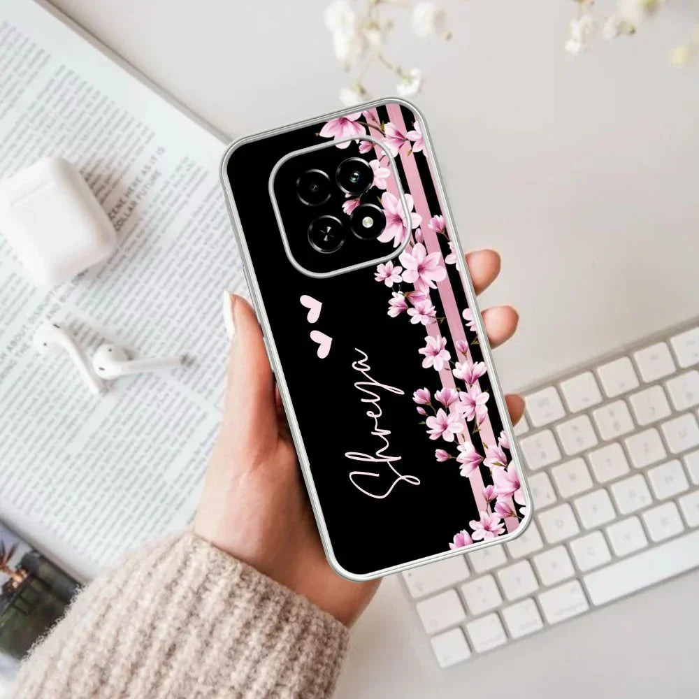Pink Floral Customize Transparent Silicon Case For Realme C63 5G
