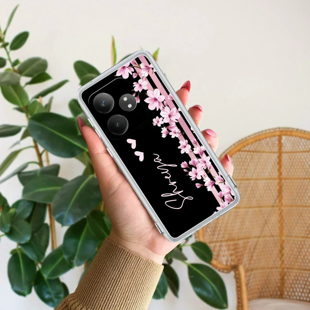Pink Floral Customize Transparent Silicon Case For Realme P2 Pro 5G
